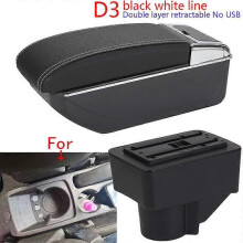 (D3 Black white NoUSB) For Ford Fiesta Armrest Box For Ford Fiesta 3 Car Armrest 2011-2018 Car Storage Box Accessories PU Leather easy installation
