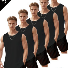 (5Pcs-Black, 38) [5Pcs Set, Men's Vests] 5Pcs Set, Men's Must-Have! Fashion Solid Color Summer Men's Sleeveless Vests 5Pcss Combination