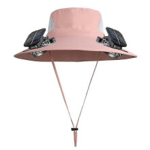 (Pink) Solar Powered Fan Hat Men's Outdoor Cooling Fan Hat USB Rechargeable Wide Brim Sun Protection UV Hat for Fishing/Hiking/Camping