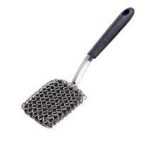 (Square-headed, Black) 3-in-1 Chainmail Grill Scrubber,Chain Mail Grill Scrubber Cast Iron,Hairless