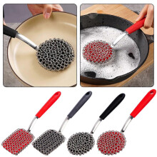 (Round-headed, Black) 3-in-1 Chainmail Grill Scrubber,Chain Mail Grill Scrubber Cast Iron,Hairless