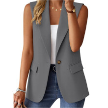 Ärmelloses Damen-Top, Trendiger Sommer-Blazer für Freizeit und Beruf mit Taschen Grau L