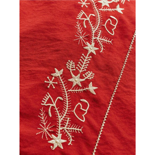 Women'S Boho Embroidered Blouse Puff Short Sleeve Button  Summer Peasant Top Red M 2
