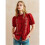 Women'S Boho Embroidered Blouse Puff Short Sleeve Button  Summer Peasant Top Red M 4