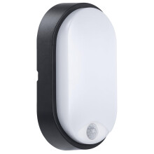Luceco Eco Outdoor LED Bulkhead Light with PIR Motion Sensor, Decorative Exterior Lighting, Oval, Black, IP54, 10W, 700lm, 4000K, EBEO10P40
