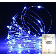 MSC - 33 ft / 10M - 100 * LED Battery Powered Blue Coloured String Fairy Lights On Copper Cable with Light Effects, Ideal for Christmas, Xmas