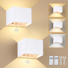 Rechargeable Wall Lights with Motion Sensor, 5400mAh Battery Operated Wall Lamps with Remote Control, Dimmable and 3 Colors, On and Auto Modes Indoor