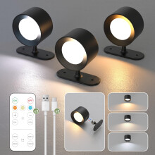 LOHAS Battery Operated Wall Lights 3 Pack, Magnetic 360 Rotating LED Rechargeable Wall Lights, Wireless Wall Sconces with Remote, 3CCT & Dimmable, W