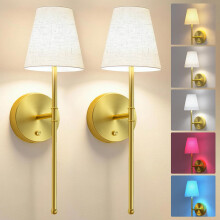 LUTEC Battery Operated Wall Sconce Set of 2, Rechargeable Wireless Wall Sconces with 5200mAh RGB Dimmable and Remote, 12 Colors Sconces Decor for Bed