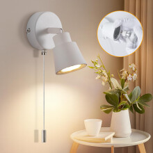 TaFiCo White Wall Lights with Pull Cord Switch GU10 - Modern Pull Cord Light Switch 350 Rotatable - 50W Indoor Wall Sconce Lights for Bedroom Bedsid