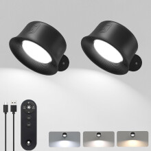Kazaigou 2 Pack Rechargeable Wall Lights, RGB LED Wall Sconces with 3 Color Temperatures, Dimmable, 360 Magnetic Rotation, Touch & Remote Control, C
