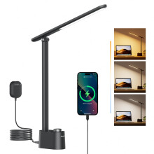 Honeywell LED Desk Lamp with USB Charging Ports, H01 Stepless Dimmable Eye Caring Sunturalux Desk Light for Office Home, Foldable Table Lamp for Bedr