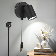 TaoFiaCo Black Plug in Wall Light for Bedroom GU10 - Modern Plug in Wall Lamp with Plug 350 Rotatable - Indoor Wall Sconce Light with Switch - Wall