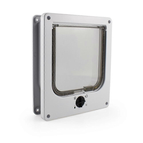(L, white) Lockable Pet Door 4 Way Locking Small Medium Large Dog Cat Flap White Frame