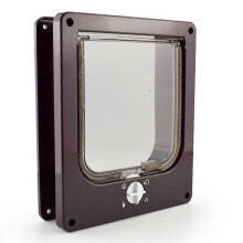 (XL, coffee) Lockable Pet Door 4 Way Locking Small Medium Large Dog Cat Flap White Frame