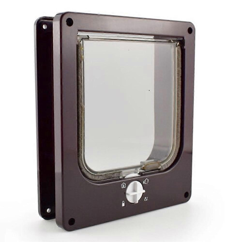 (L, coffee) Lockable Pet Door 4 Way Locking Small Medium Large Dog Cat Flap White Frame