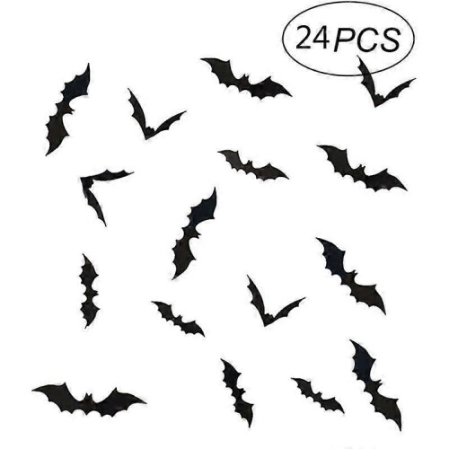 (2pack) 12 Pcs/Pack Halloween 3D Bat Stickers Wall Stickers Window Decorations 4 Size Realistic