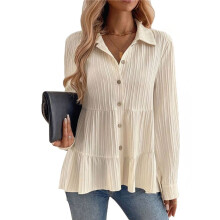 Women'S Button Down Peplum Blouse Long Sleeve Collared Loose Fit Shirts Textured Top White XL