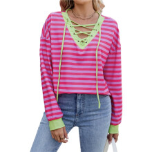 Womens Striped Oversized Sweatshirt Color Block Crew Neck Long Sleeve Casual Loose Pullover Top Y2K Clothes XXL