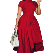 Women'S Elegant Casual Short Sleeve Work Party A- Dress Red M