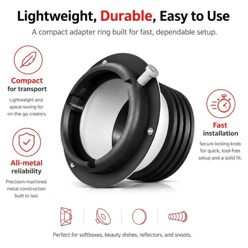 Bowens Mount Adapter Ring Compatible for  Lights All-Metal Adapter Converts for  Studio Lights 1