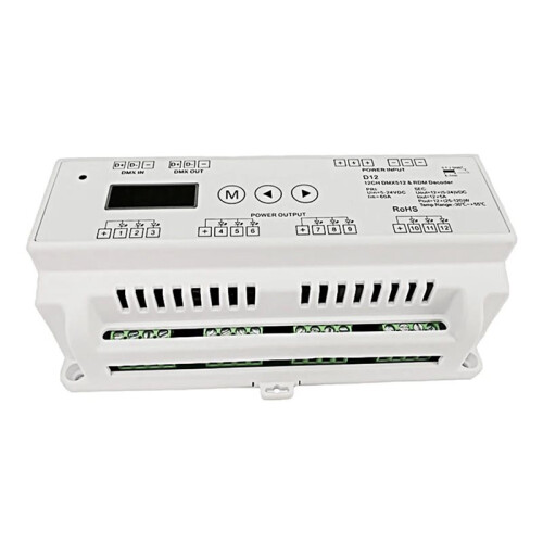 12CH DMX512 RDM Decoder, 12 Channel DIN Rail RGB Dimmer Controller, 8/16bit Digital Display for  12V 24V Stage Light 1