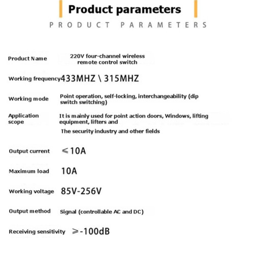 AC 85V-256V 4CH 4 Channel 10A Relay RF Wireless Remote Control  System 433 MHz Transmitter and Receiver 1