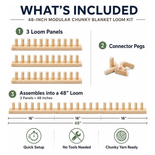 Chunky Blanket Loom Kit, 46" Adjustable Solid Wood Hand Knitting Board for DIY Throw Blankets & Chunky Yarn 2
