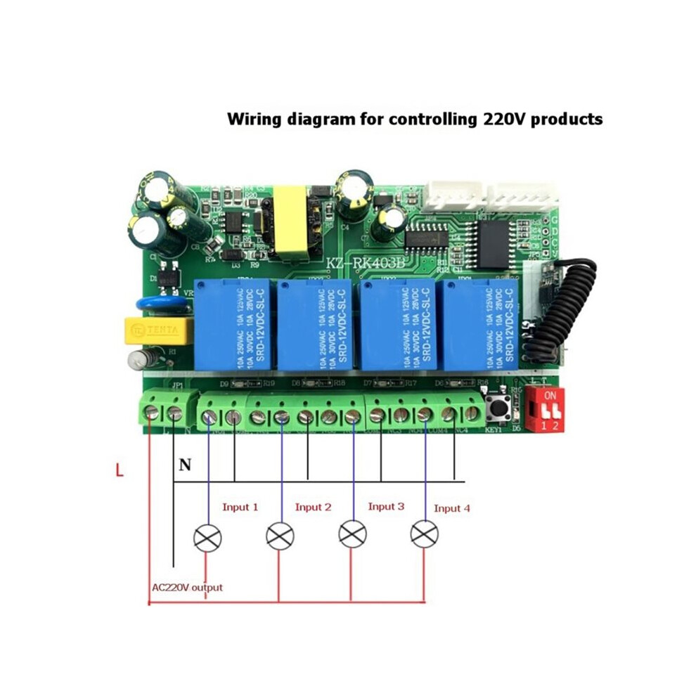 AC 85V-256V 4CH 4 Channel 10A Relay RF Wireless Remote Control System ...