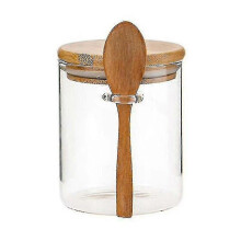 Sugar Bowl with Bamboo Lid And Spoon Clear Canister Jar for Kitchen Storag |bottles,jars Boxes