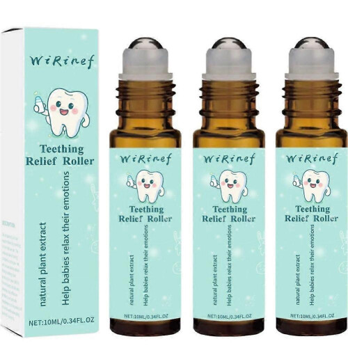(3pcs) Teeth Relief Roller Essential Oil,Teething Roller Natural Pain Relief Roller