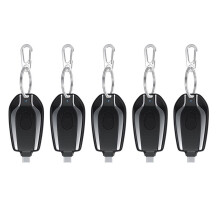 5X 1200MAh Portable Power Bank Keychain Powerbank Mobile Phone Spare External Battery for Smartphone,Type-C Black