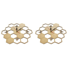 2X Cut Wood Clock Honey Bee Honey Comb Hexagon Nature Watch Wall Clock Geometric Kitchen Art Decor