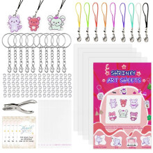 171Pcs DIY Shrink Plastic Keychain Making Kit Heat Shrink Film Sheets with Key Rings Lobster Clasps Hole Punch