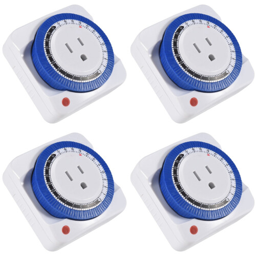 4X 24 Hour Timer Socket Mechanical Program Timer  Socket 125v Wall Outlet Protector  Saveing(US Plug)