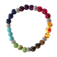 Men Natural Mixed Gemstone Healing Chakra Pray Mala Charm Beaded Bracelet