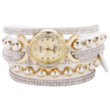 Duoya Luxury Women Rhinestone Leather Wrist Ladies Quartz-Watch Casual Pearl Vintage Bracelet Watches, D157 white