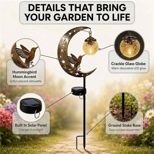 Moon Solar Stake Light Waterproof Crackle Glass Globe Pathway Decor