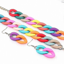Boheemse stijl acryl kettingenset met grove choker, oorbellen en armband voor dames