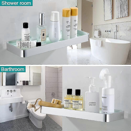 Rectangular Tempered Glass Shower Shelf Organizer Shower Storage Nail-free 2