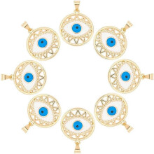 Stück Anhänger mit dem Motiv des Bösen Blicks, echt vergoldetes Messing, flach, rund, emailliert, flache Schmuckanhänger zur Schmuckher