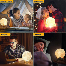 3D-Mondlampe mit 16 LED-Farben, Holzständer, Fernbedienung und Touch-Steuerung, USB-aufladbar, Geschenk für Frauen und