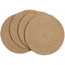 Set van 4 ronde jute placemats voor de eettafel, natuurlijke geweven tafelmatten, rustieke hittebestendige tafeldecoratie.