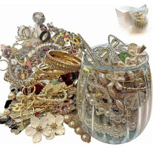Frasco de joyería vintage de 750 ml (25.4 oz) Set de regalo sorpresa con pendientes, collares, pulseras, tobilleras y anillos, regalo d