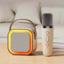 Altavoz portátil Bluetooth para karaoke con micrófono inalámbrico, carga USB y sistema de entretenimiento para fiestas en casa.