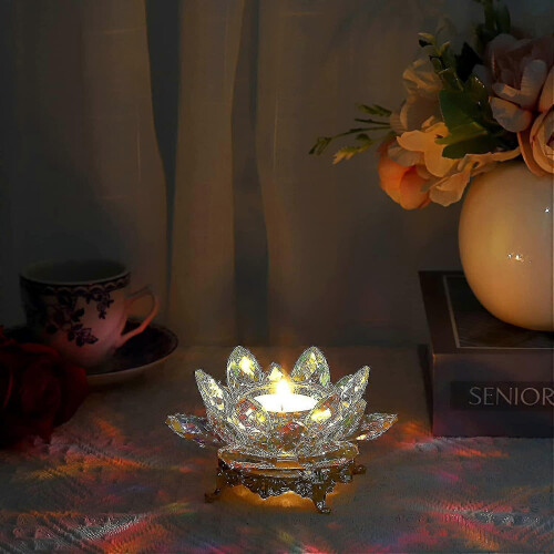 Κρυστάλλινη βάση ρεσώ Lotus, βάση κεριού Lotus Petal για διακόσμηση σπιτιού, κεντρ 1