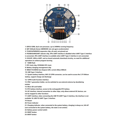 2.1-Inch Round Touch Screen Development Board ESP32-S3 Chip WiFi/BLE5  Board QMI8658 Six-Axis Sensor 2