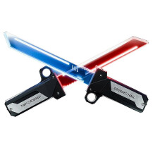 Spada giocattolo doppia con luci rosse e blu, 2 in 1 estensibile, ideale per giochi di ruolo e battaglie cosplay per bambini.