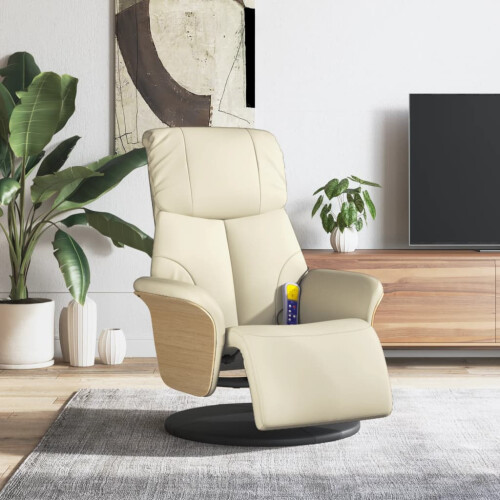 VidaXL vidaXL Massagesessel mit Fußteil Creme Kunstleder