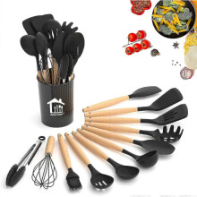 Piao Kitchen Helper Set - 12 Piece Kitchen Utensil Set - Non-stick Silicone And Wooden Utensils, Bpa Free, Non-toxic Spatula, Tongs, Spatula, Spoon Se